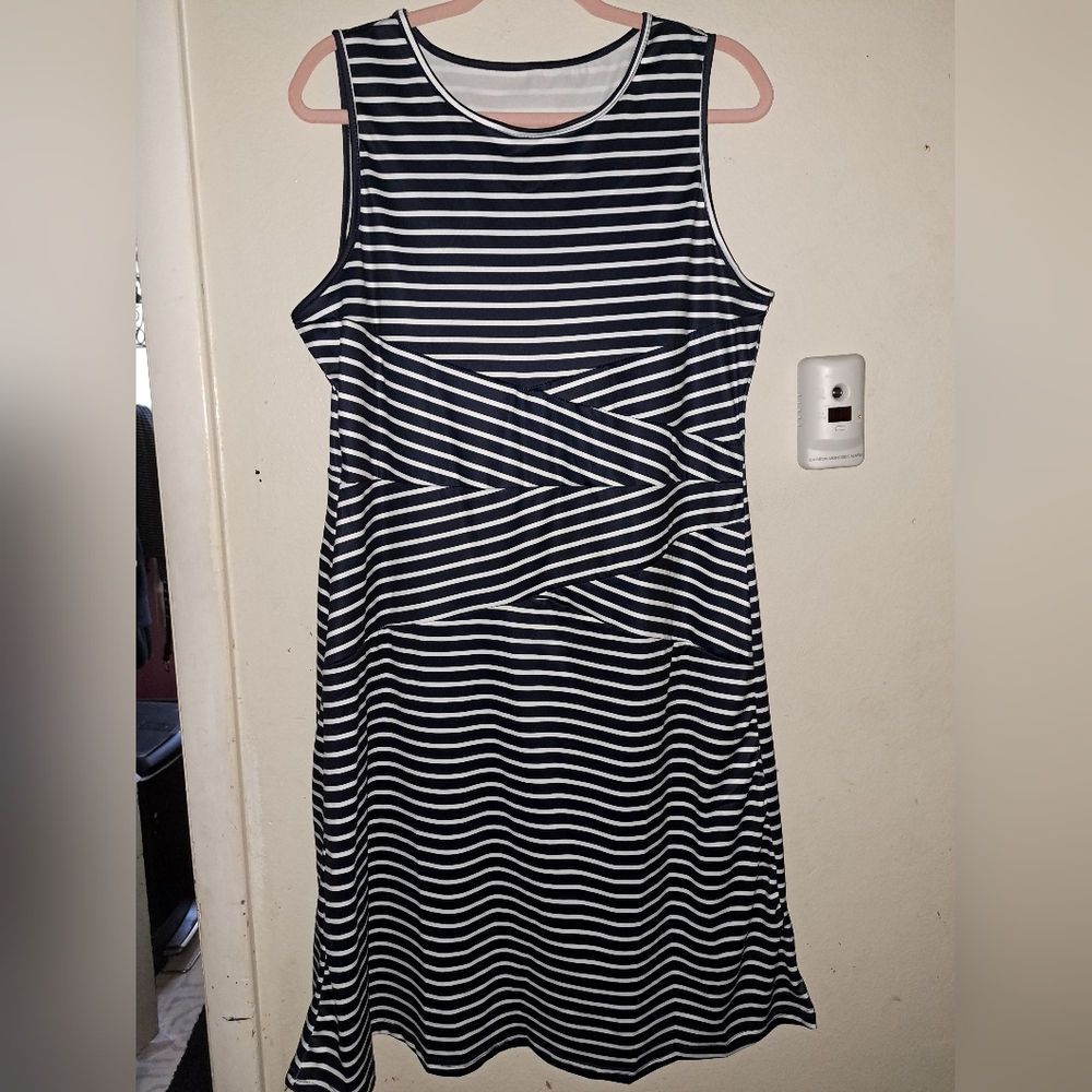 Size 14 Navy And White Striped Dress